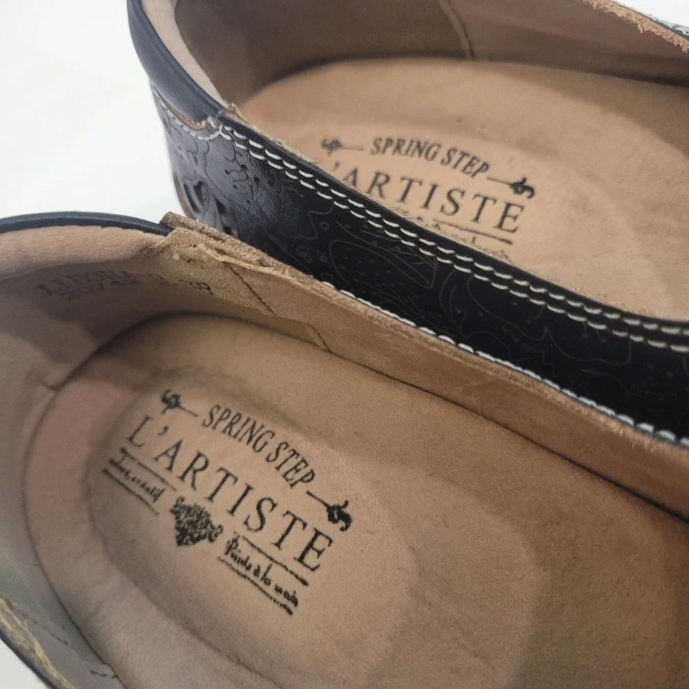 Spring Step L'Artiste Perforated Leather Slip-On Comfort Flats Brown Women's 7.5